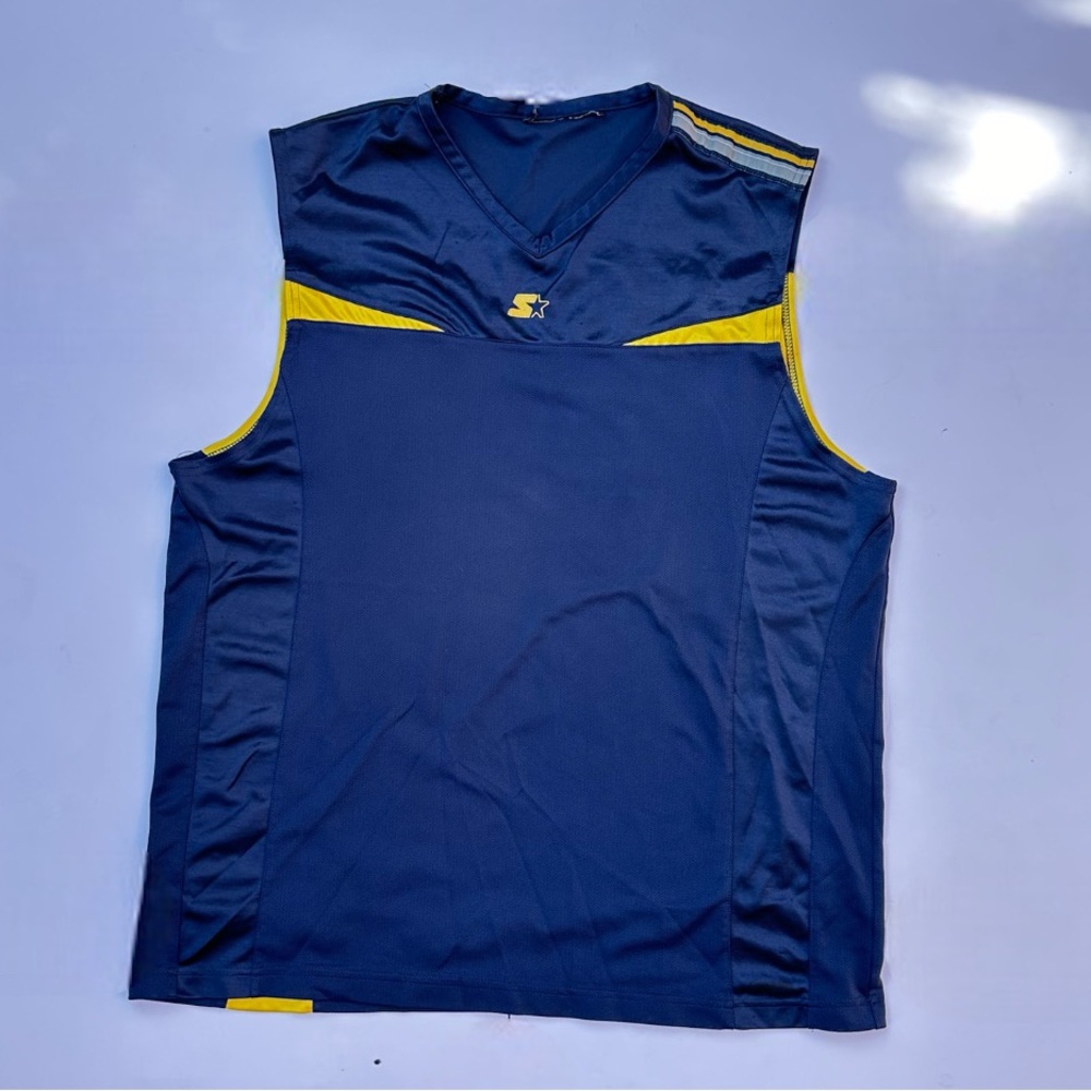 STARTER Vintage-Inspired Navy Yellow Basketball Jersey Tank Top